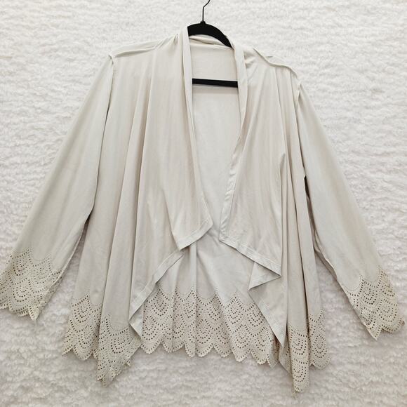 Kimono Krazy Kat Open Cardigan Beige Lace Boho Romantic Fairy Sueded Y2K Size L - Picture 10 of 14